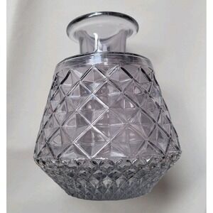 Vintage‎ Diamond Cut Moody Smoky Glass Vase 1960s Mid-Century Luster Finish READ